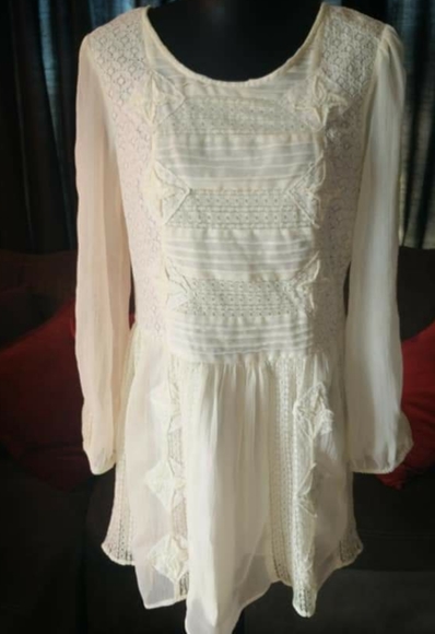 Free People Dresses & Skirts - Free People M Lace Crochet Tulle Cream Dress